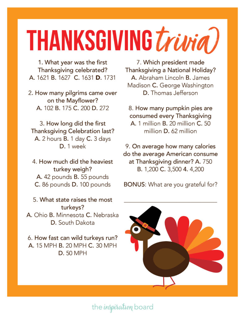 Thanksgiving Trivia Questions And Answers Printables