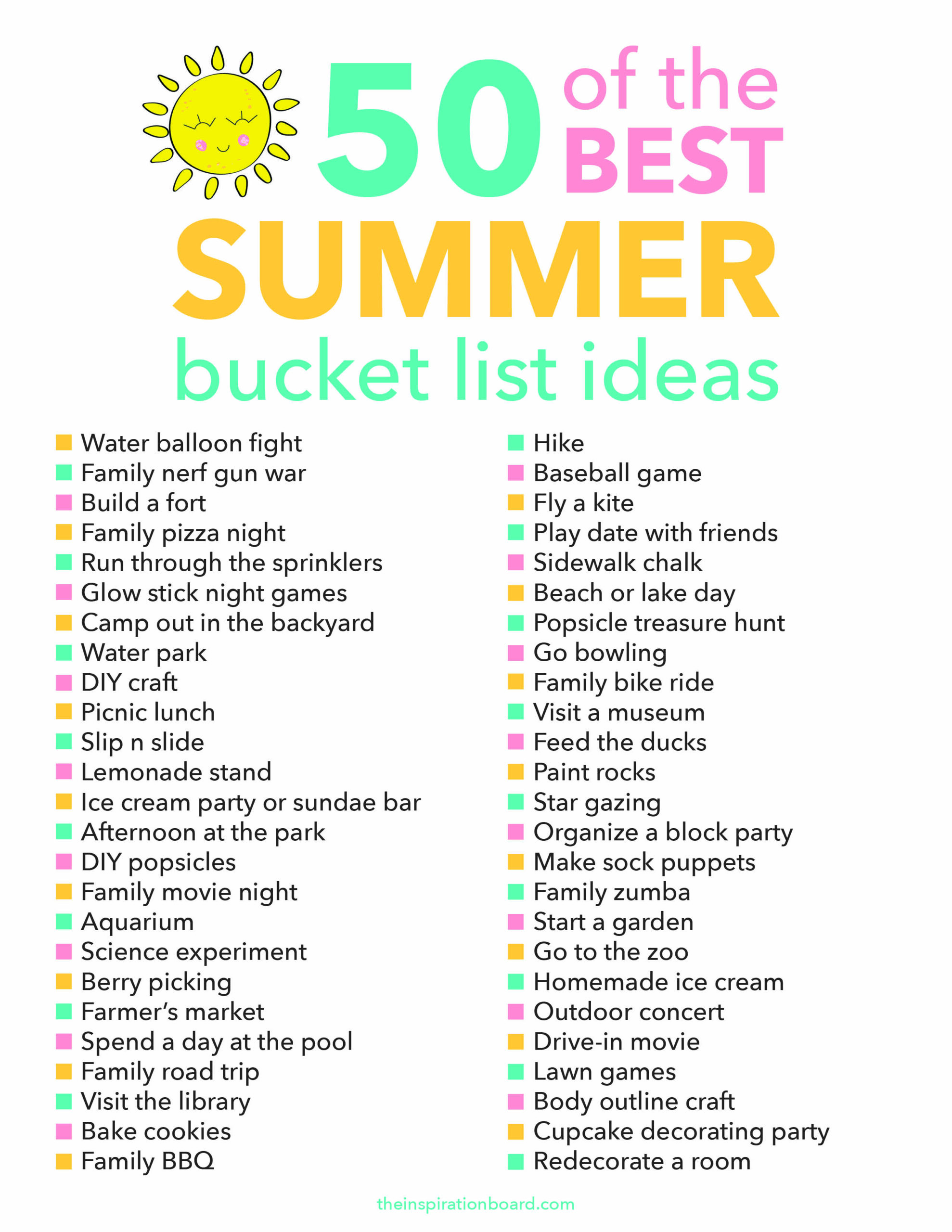 Free Summer Bucket List Printable