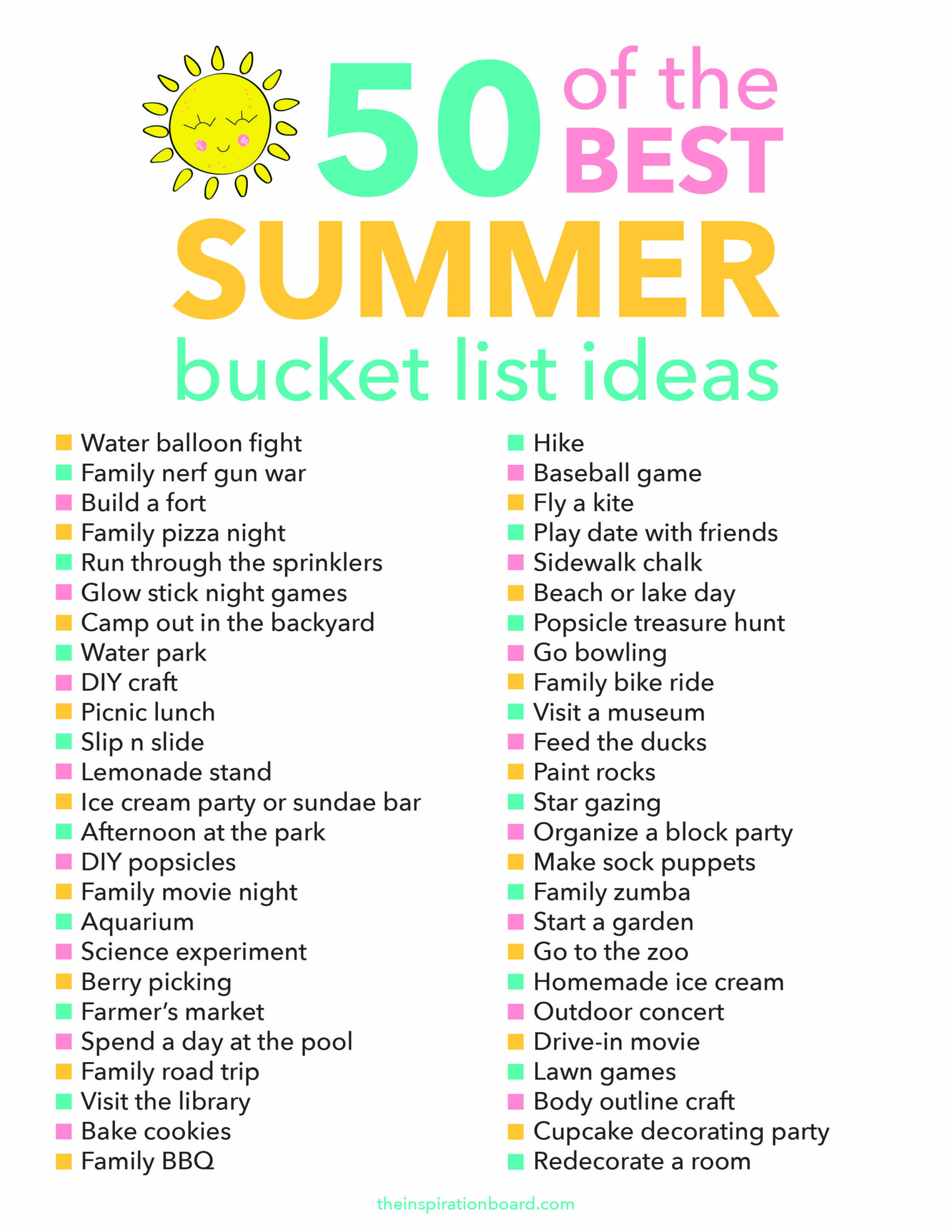 Summer Bucket List Printable