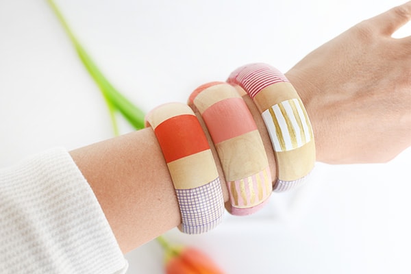 wooden bracelet with washi tape