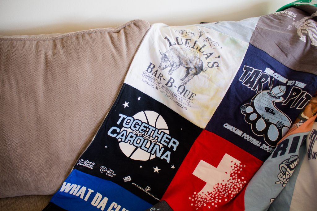 T-Shirt Quilt on a couch