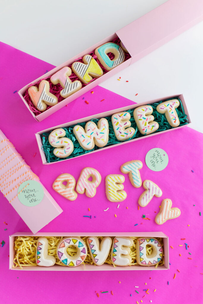 Cookie letters in a long box