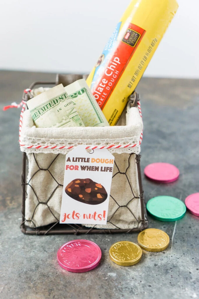 Gift bag with money and cookie dough