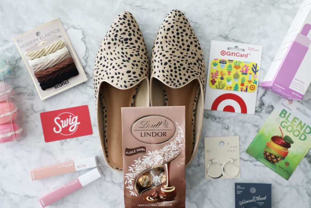 Gift cards, chocolate, shoes and beauty products