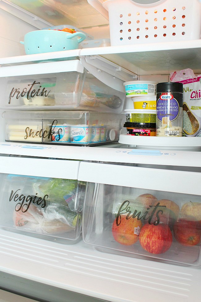 Organizing a refrigerator using labels.
