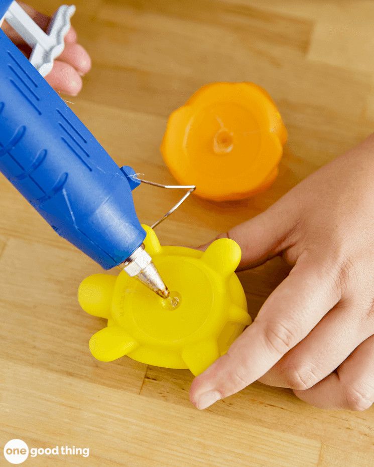 Hot glueing kid's bath toys