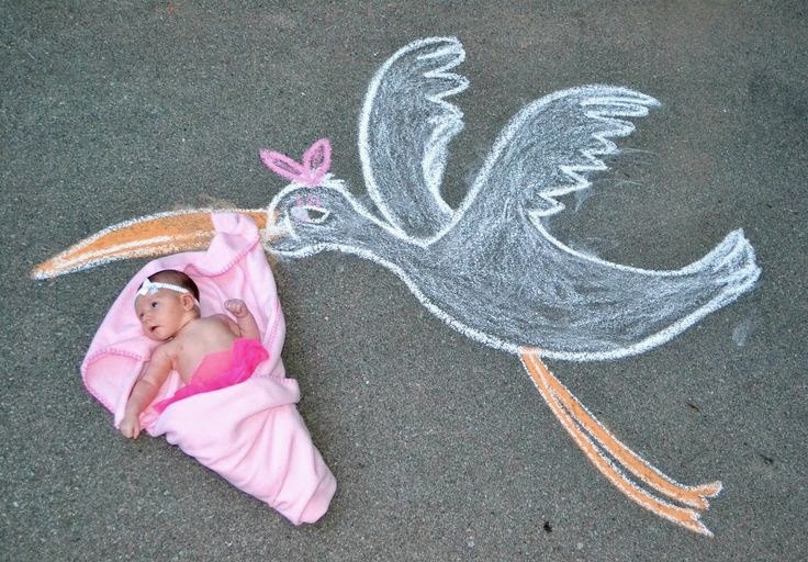 Baby and Stork Chalk Art