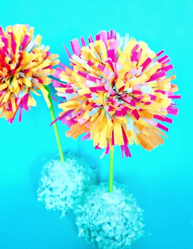 These tissue paper crafts prove that upcycling and using what you have at home is the perfect way to be creative! All of these DIY tissue paper crafts are perfect for kids of all ages and creativity! Spring Fringe Tissue Paper Flower Craft