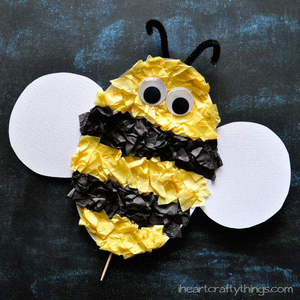 These tissue paper crafts prove that upcycling and using what you have at home is the perfect way to be creative! All of these DIY tissue paper crafts are perfect for kids of all ages and creativity! Tissue Paper Bee Craft