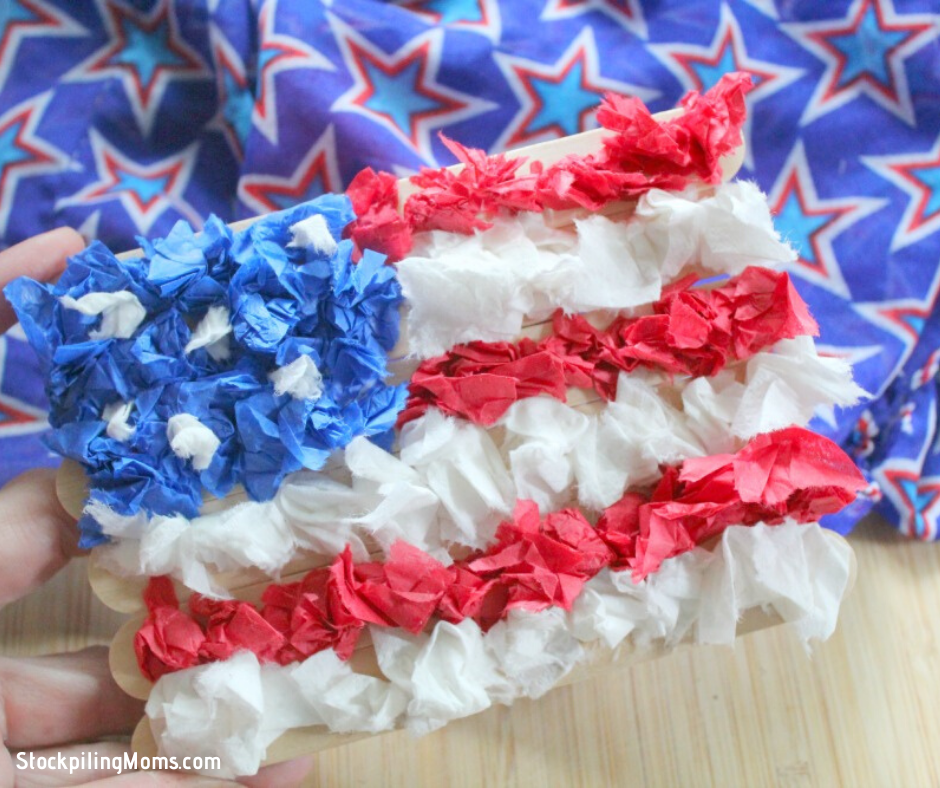 These tissue paper crafts prove that upcycling and using what you have at home is the perfect way to be creative! All of these DIY tissue paper crafts are perfect for kids of all ages and creativity! Tissue Paper Flag Stick Craft