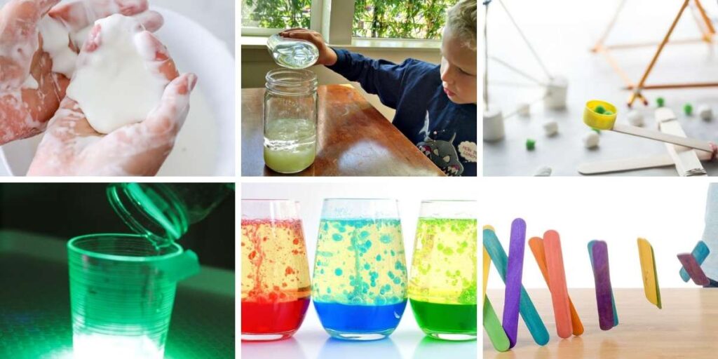 Collage of science experiments for kids.