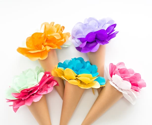 These tissue paper crafts prove that upcycling and using what you have at home is the perfect way to be creative! All of these DIY tissue paper crafts are perfect for kids of all ages and creativity! Tissue Paper Ice Cream Flowers Craft