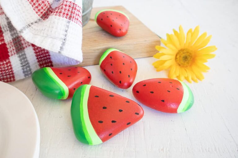 Watermelon Painted Rocks Easy Rock Painting Ideas for Kids - The Inspiration Board
