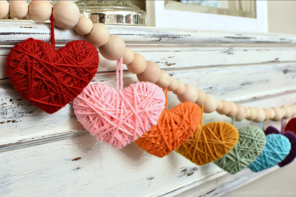 Valentines Yarn Heart Garland